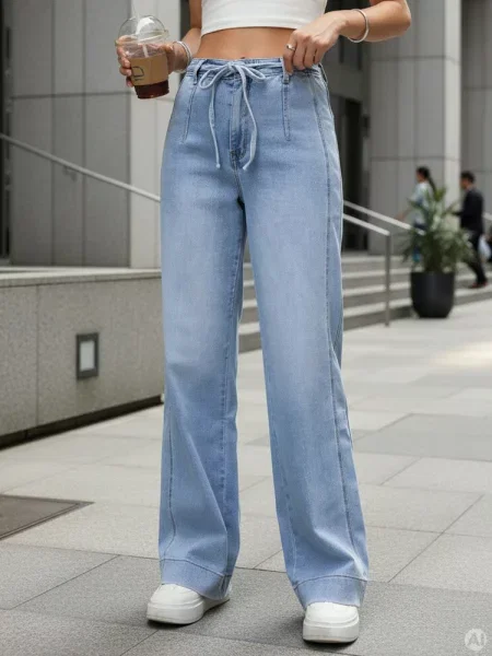 Jeansy wide leg z wysokim stanem Dstreet niebieskie
