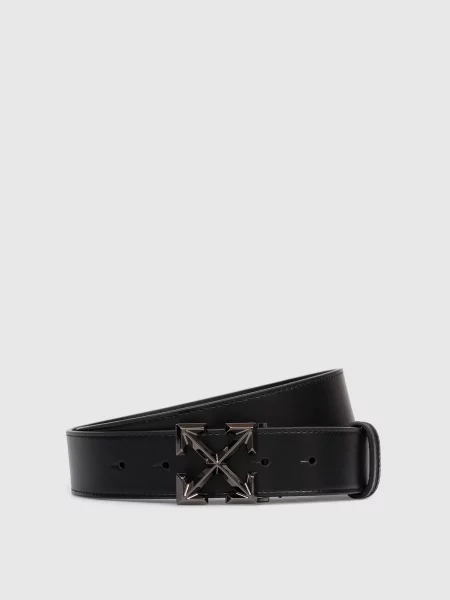 Шкіряний ремінь Arrow з контрастним принтом Off-white чорний