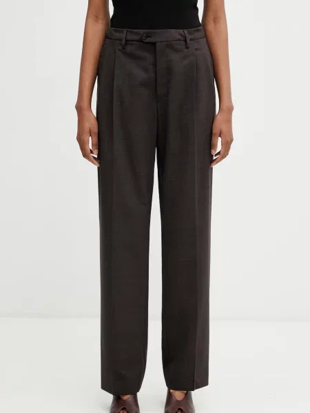 Maison Margiela pantaloni straight cu lână pentru femei maro