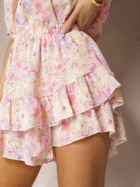 Fusta-Pantaloni Mov High Waist cu în Talie și Volan Gleiana