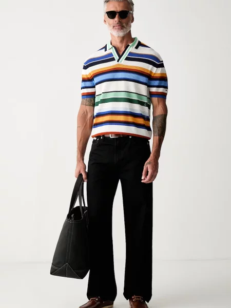 TOMMY HILFIGER Sveter modrá / námornícka modrá / oranžová biela