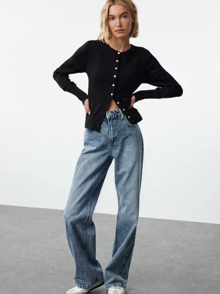 Blugi Trendyol cu talie înaltă albastru