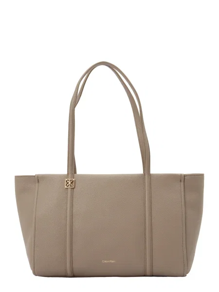 Geantă Calvin Klein Emblem Hw Pebble Tote bej