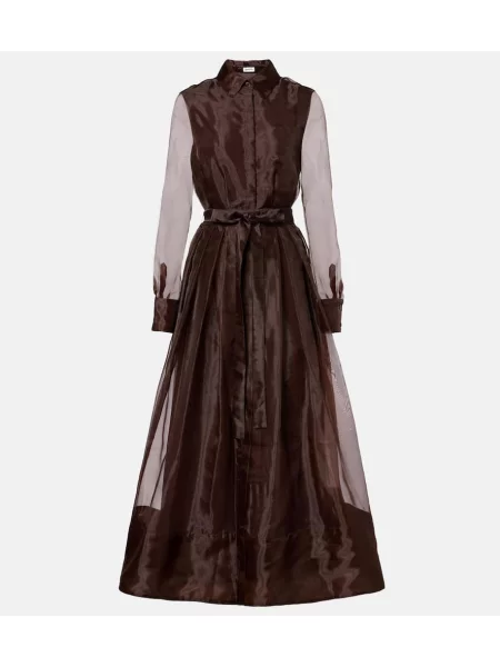 Sukienka koszulowa Simkhai z organzy garniturowa brązowa
