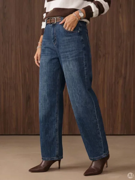 Jeansy wide leg z paskiem i wysokim stanem Dstreet ciemnoniebieskie