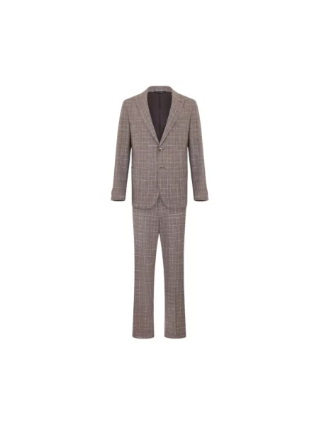 Lniany garnitur Brooks Brothers w kratę beżowy