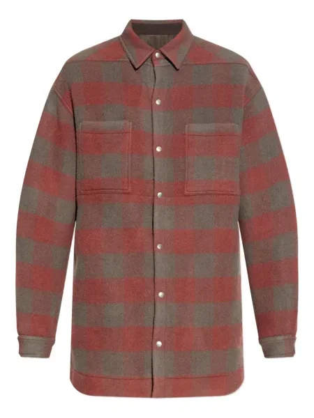 Vlněná kostkovaná košile Rick Owens hnědá