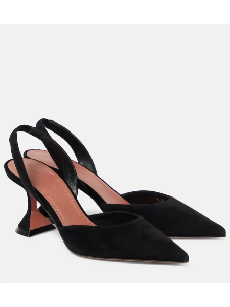 Pantofi cu toc Amina Muaddi din piele de căprioară slingback negru