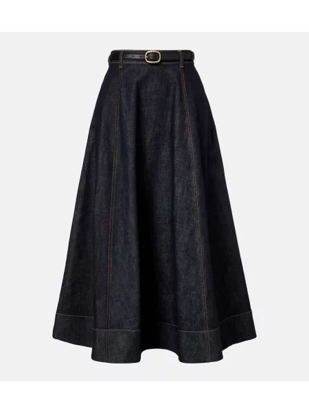 Spódnica jeansowa Self-portrait z wysoką talią do kolan niebieska