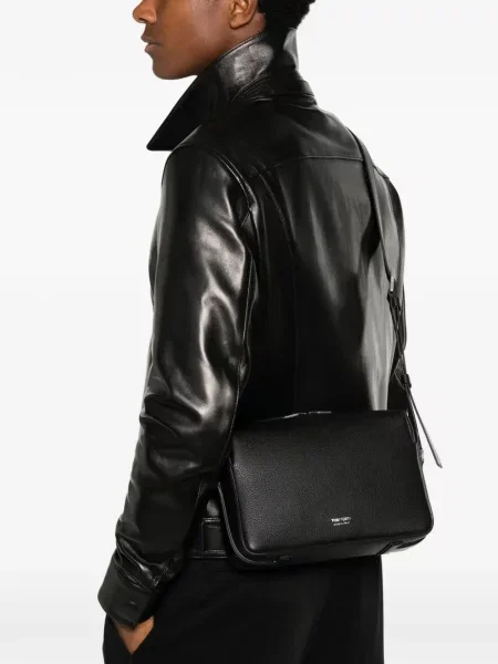 Kožna crossbody torba Tom Ford s autogramom crna