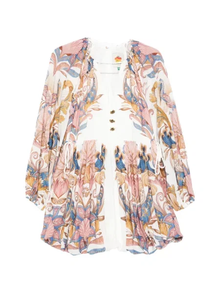 Rochie mini Farm Rio cu model floral cu imagine de costum alb