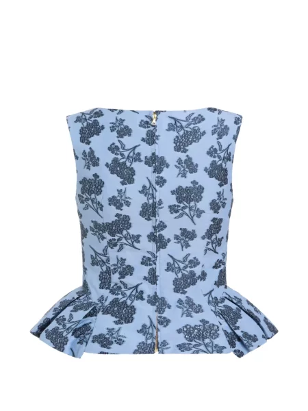 Top Markarian cu model floral din jacard albastru