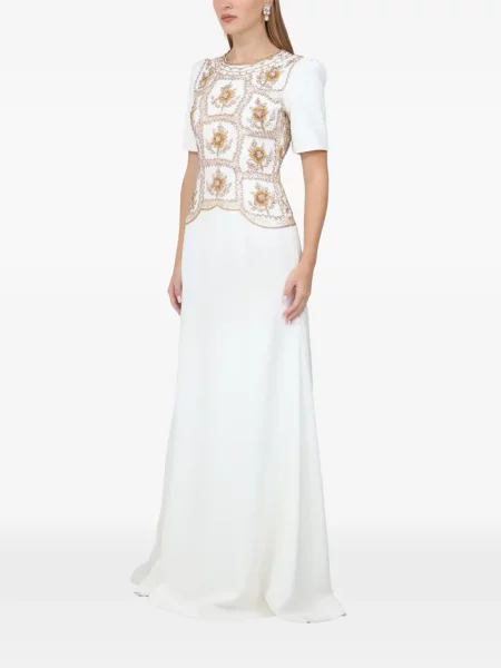 Rochie maxi Dina Melwani cu model floral alb