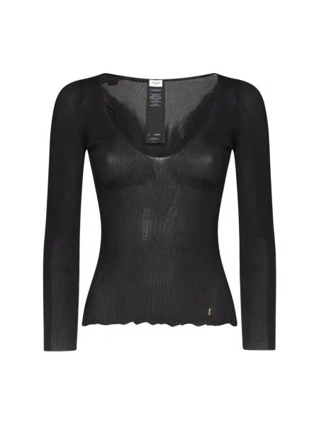 Sweter Saint Laurent z dekoltem w serek czarny