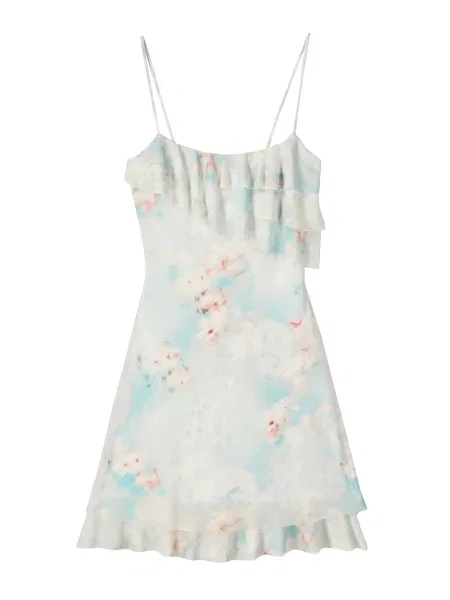 Bershka Koktejlové šaty světlemodrá / pink bílá