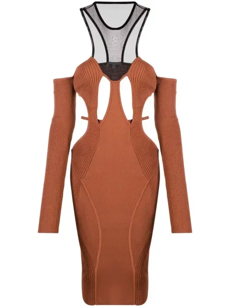 Rochie midi Nensi Dojaka până la genunchi cu gât halter de costum maro