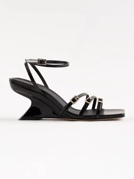 Souliers Martinez sandały na koturnie skórzane EDEN czarne