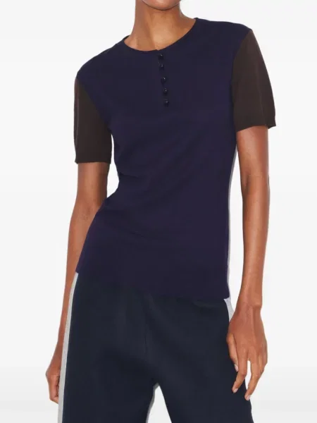 Tricou Tory Burch de lână scurt albastru