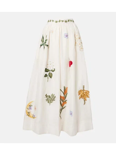 Fusta maxi Agua By Agua Bendita cu broderie de in bej