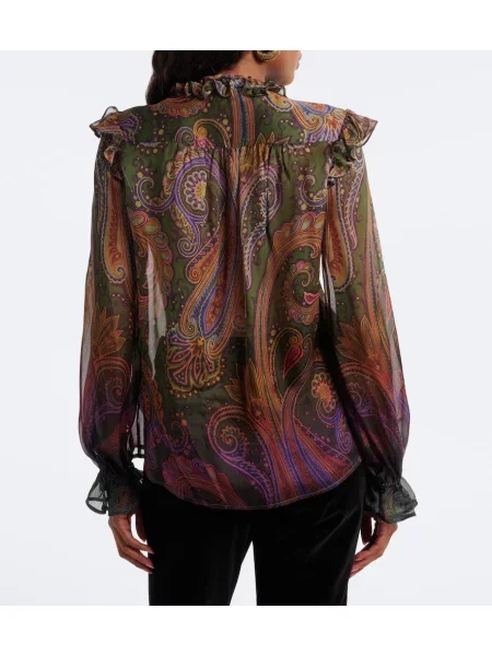 Cămașă Etro de mătase cu volane cu model paisley