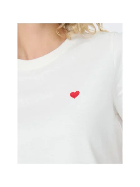 Haftowana koszulka Jacqueline De Yong z krótkim rękawem z okrągłym dekoltem biała