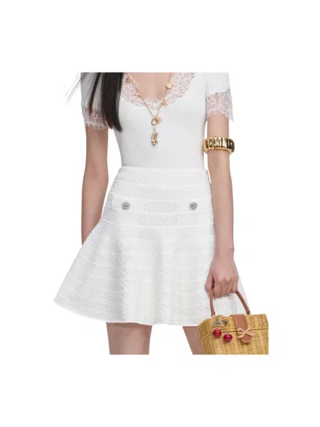 Dzianinowa mała mały spódnica mini Self-portrait biała