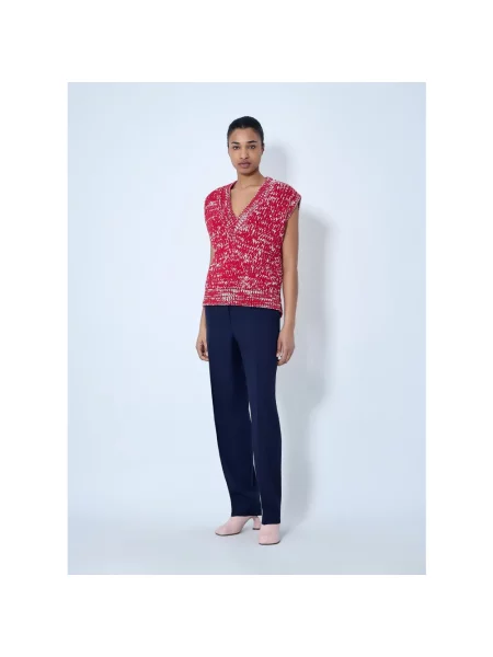Dzianinowy sweter Dries Van Noten bez rękawów czerwony