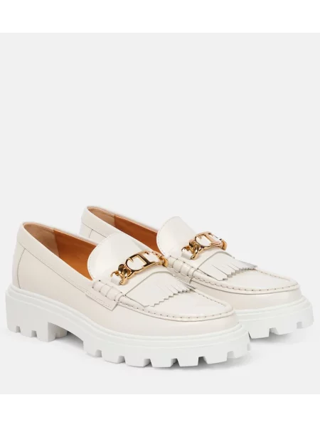Pantofi loafer Tod's cu franjuri din piele alb