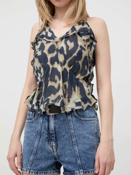 IRO pantaloni scurti jeans femei neted high waist albastru