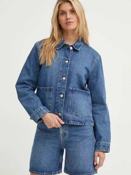 Samsoe Samsoe geaca jeans SANADINA femei de tranzitie oversize albastru