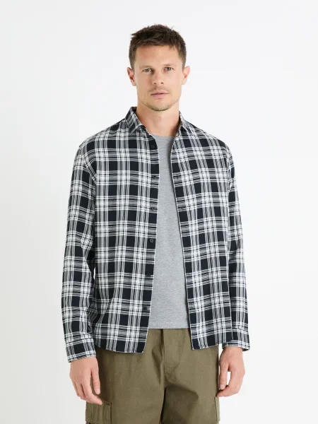 Karirasta srajca Celio s karirastim vzorcem siva