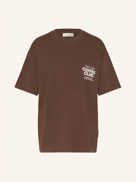 Another Cotton Lab Oversized Tričko tmavě hnědá bílé
