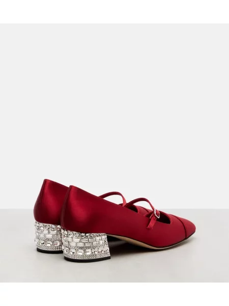 Pantofi cu toc Jimmy Choo din satin roșu