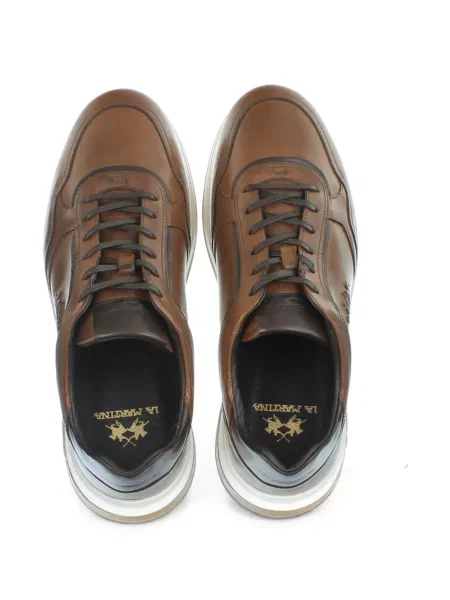 Sneakerși La Martina din piele maro