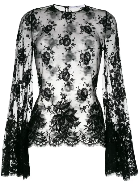 Bluză Givenchy cu model floral transparente din dantelă negru