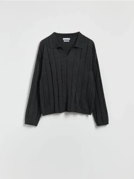 Reserved Pulover stil polo cu adaos de lână gri-închis gri