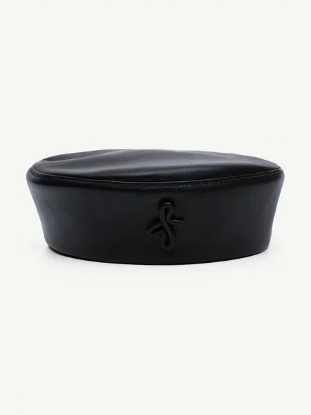 RUSLAN BAGINSKIY căciulă de damă din piele Leather Pillbox Hat negru