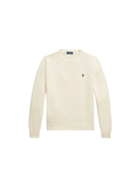 Sweter z dzianiny z prążkowanymi wykończeniami Polo Ralph Lauren beżowy