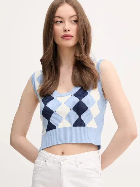 Елек United Colors of Benetton дамски от лека материя синьо