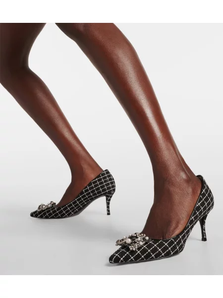 Pantofi cu toc Roger Vivier din piele cu model floral negru