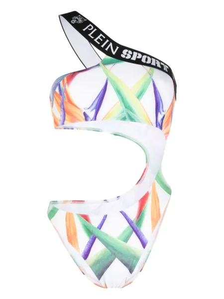 Costum de baie Plein Sport cu imagine cu un umăr gol alb
