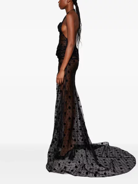 Rochie Laquan Smith cu buline cu gât halter negru