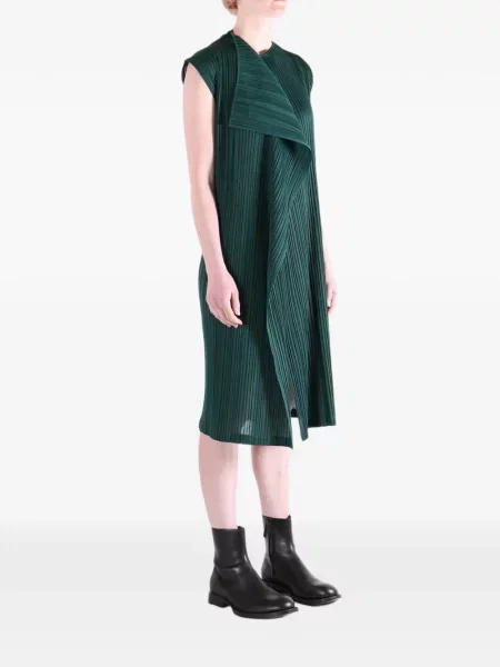 Midi haljina Pleats Please Issey Miyake s draperijom zelena