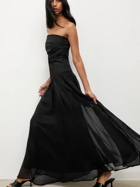 Answear.LAB fustă cu lyocell maxi evazată negru