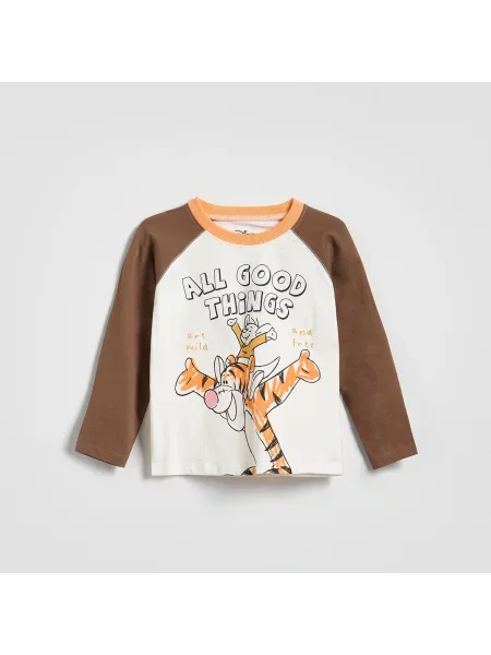 Reserved Winnie the Pooh hosszú ujjú póló krémszínű