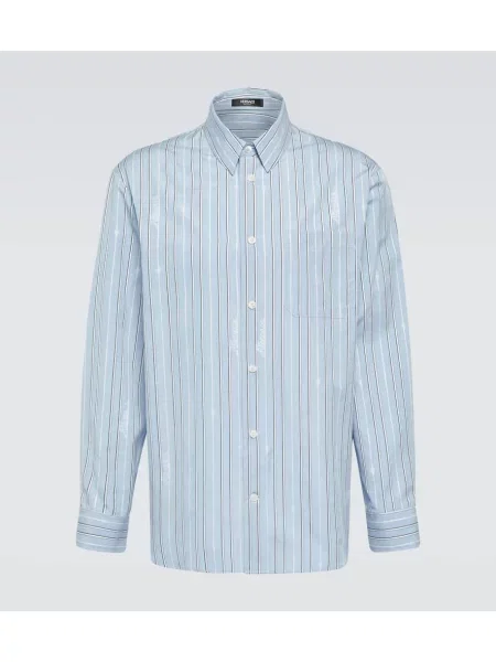 Srajca Versace s črtami poplin modra