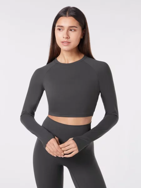 YO-GAYA Sport top Long Sleeve Crop Top metalic gri