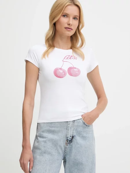 Тениска GUESS Ss Wavy Cherry Logo R5 Tee White XS бяло