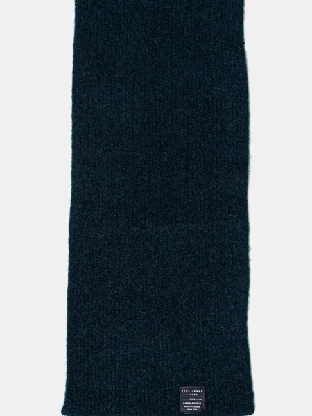 Шерстяной однотонный шарф Pepe Jeans бирюзовый