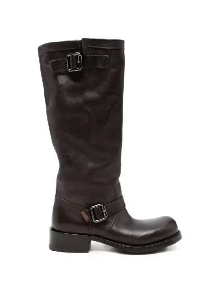 Botine Prada din piele cu cataramă maro